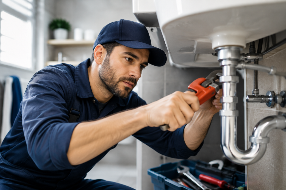 Professional plumber providing plumbing services